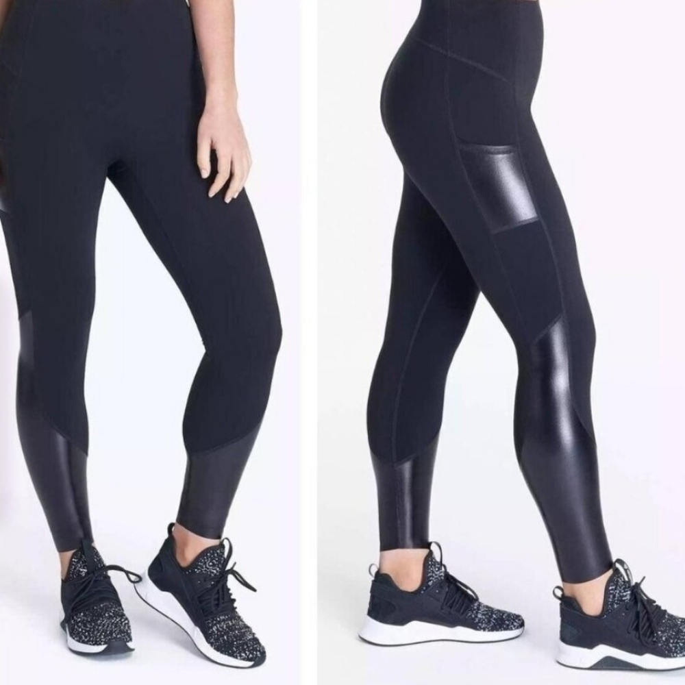 NWT Spanx Every Wear Gloss Pockets Leggings Womens Size L Black Tummy Control